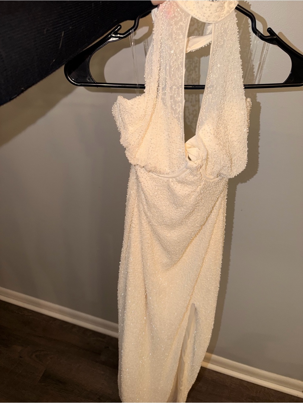 Oh Polly Cream Halter Maxi Dress with High Side Slit - Picture 3 of 5